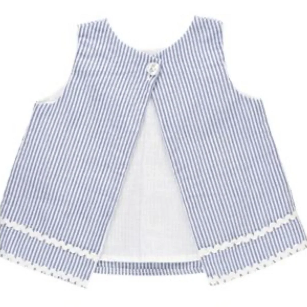 RuffleButts Girls Seersucker Ric Rac Open Back Swing Top size 6-12 months. - Picture 6 of 7